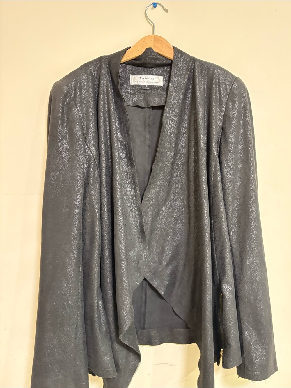 Tahari Shimmery Charcoal Open-Front Blazer